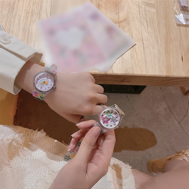 Cartoon Children Watch Girl Student Waterproof Silicone Cute Flowers Watches Quartz Clock Kids Quartz Analog Wrist Watch Gift