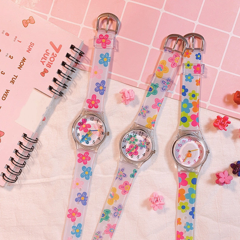 Cartoon Children Watch Girl Student Waterproof Silicone Cute Flowers Watches Quartz Clock Kids Quartz Analog Wrist Watch Gift