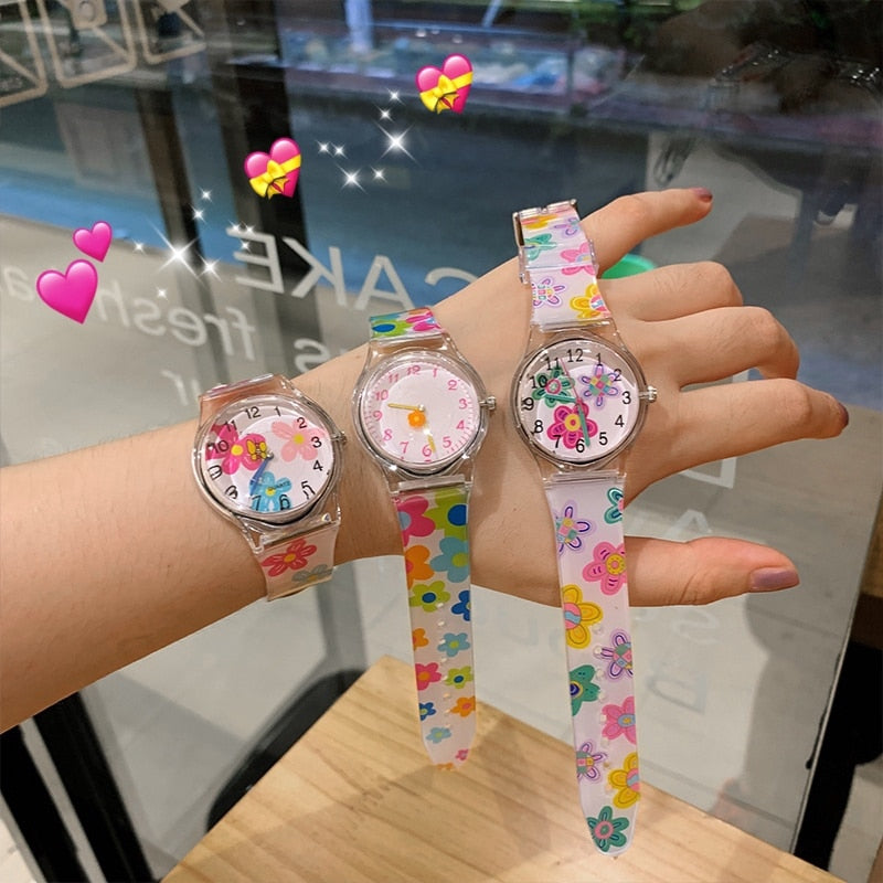 Cartoon Children Watch Girl Student Waterproof Silicone Cute Flowers Watches Quartz Clock Kids Quartz Analog Wrist Watch Gift