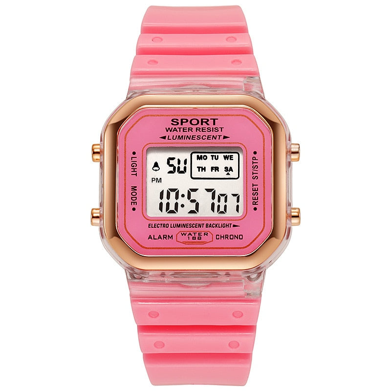 Fashion Brand Student Transparent Electronic Watch Candy Multicolor LED Ladies Sports Waterproof Wirstwatch Clock Gift relógio