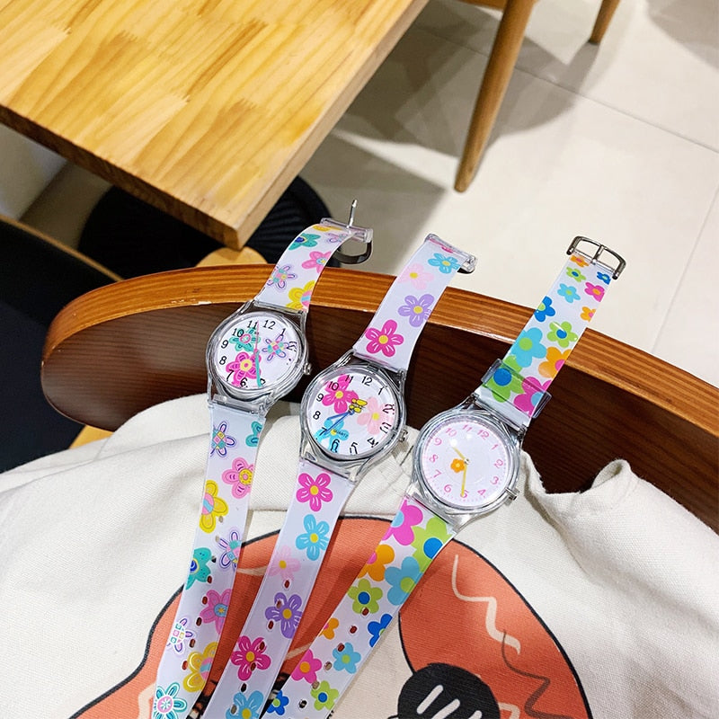 Cartoon Children Watch Girl Student Waterproof Silicone Cute Flowers Watches Quartz Clock Kids Quartz Analog Wrist Watch Gift